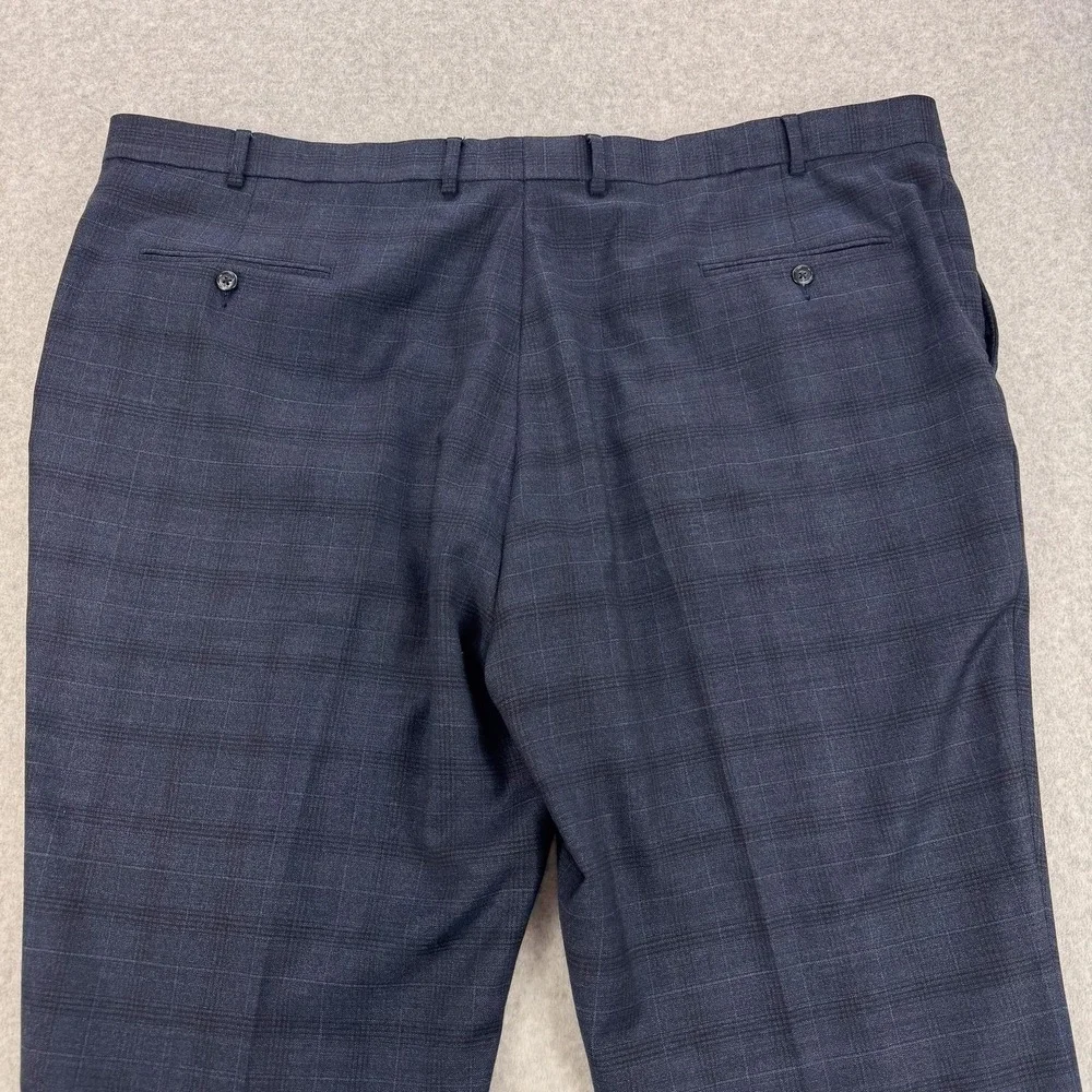 Hart Schaffner Marx Dress Pants Mens 48x31 Blue Plaid Wool Stretch Classic‎
